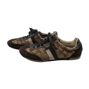 Coach Signature Monogram Joss Brown Suede Canvas Low Top Sneakers Womens 8M